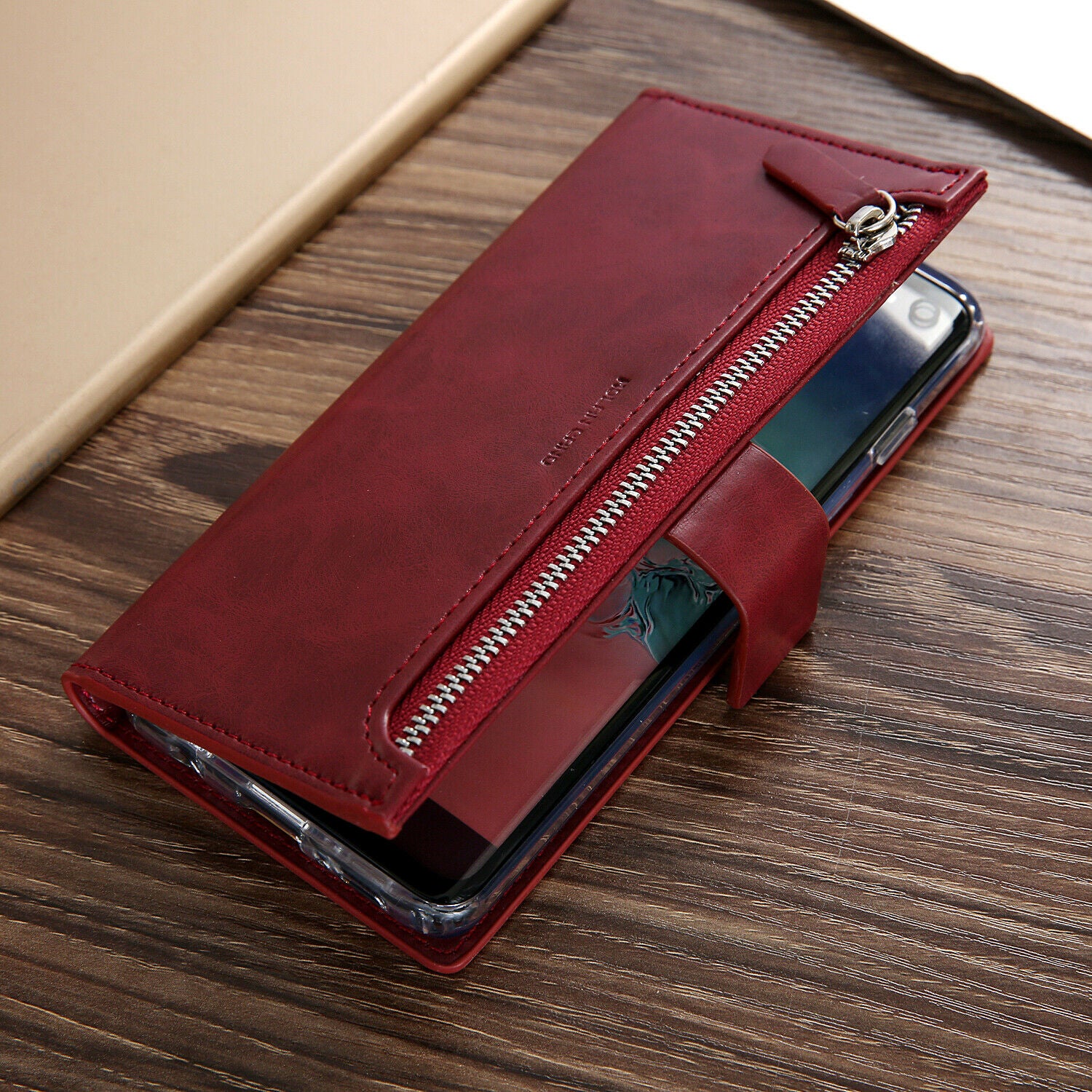 Samsung Galaxy S8 Zipper Leather Wallet Card Magnetic Case Cover-Brown