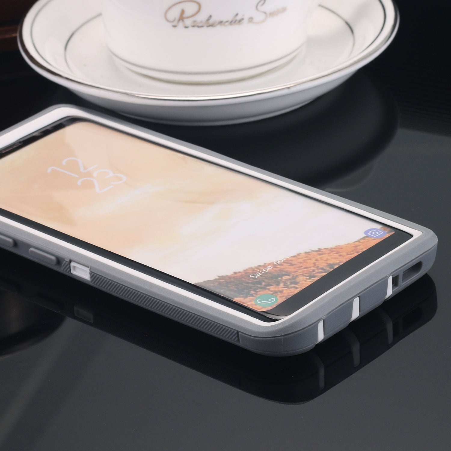 Samsung Galaxy S10E Case Shockproof Hybrid Rubber Armor Rugged Cover-Gray White