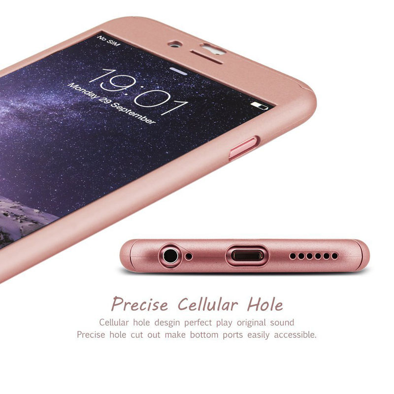 iPhone 6 Plus Full Body Shockproof Case Cover + Tempered Glass-Rose Gold