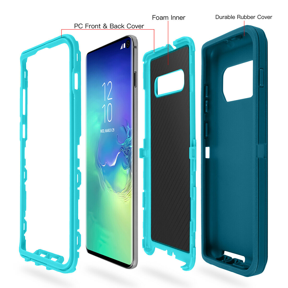 Samsung Galaxy S10+ Case Shockproof Hybrid Rubber Armor Rugged Cover-Dark Blue/Light Blue