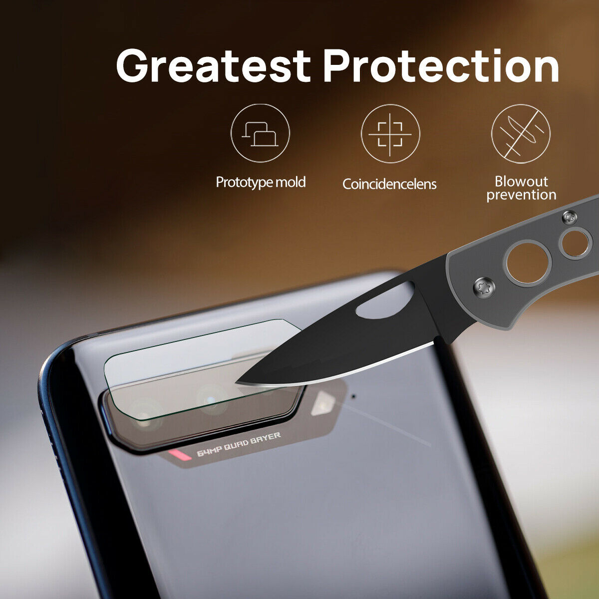 MAXSHIELD Screen Glass Tempered Back Lens Camera Protector For ASUS ROG 5