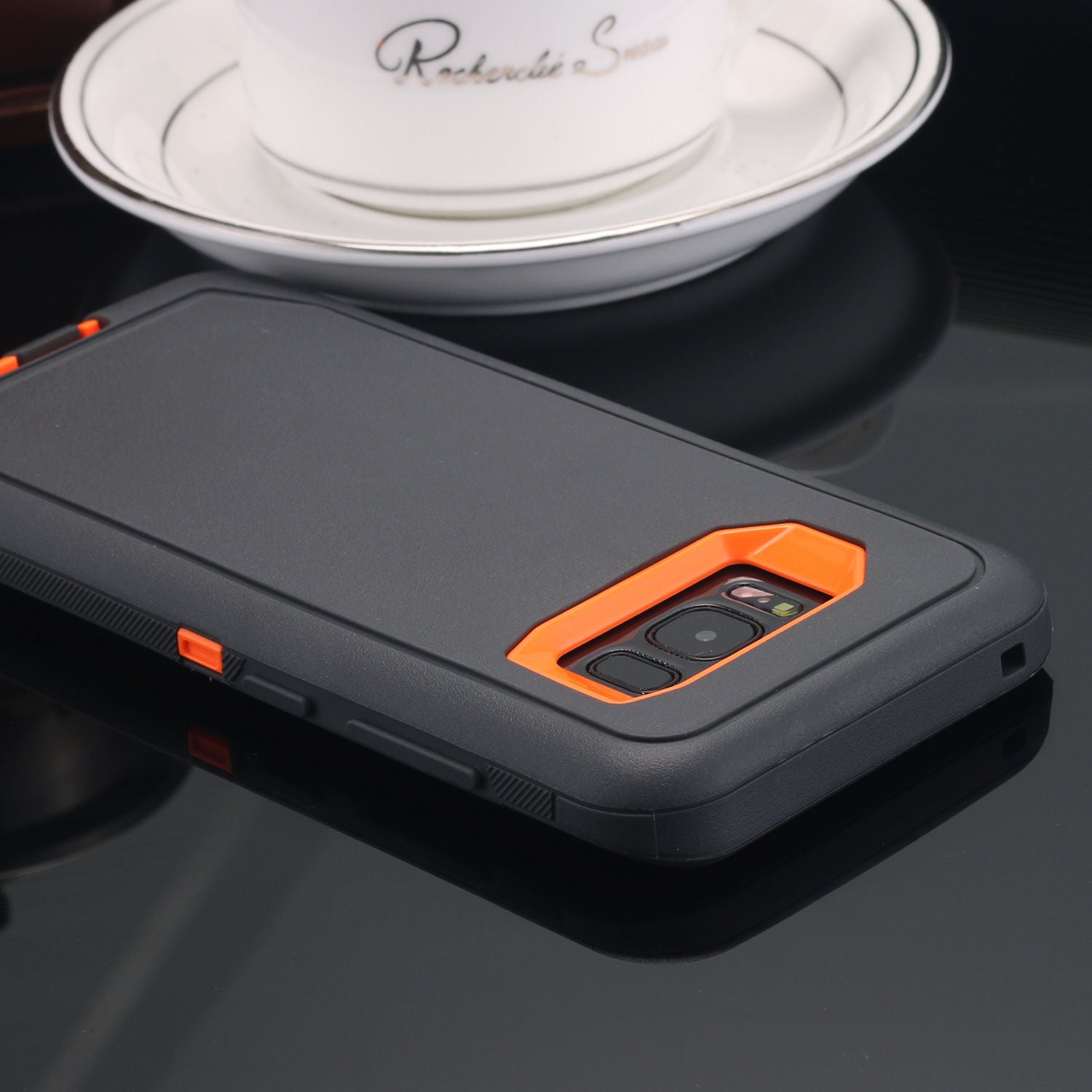 Samsung Galaxy S10E Case Shockproof Hybrid Rubber Armor Rugged Cover-Dark Gray/Orange