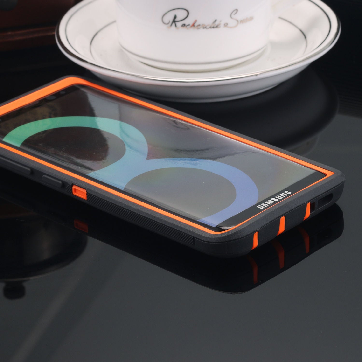 Samsung Galaxy S9 Case Shockproof Hybrid Rubber Armor Rugged Cover-Dark Gray/Orange