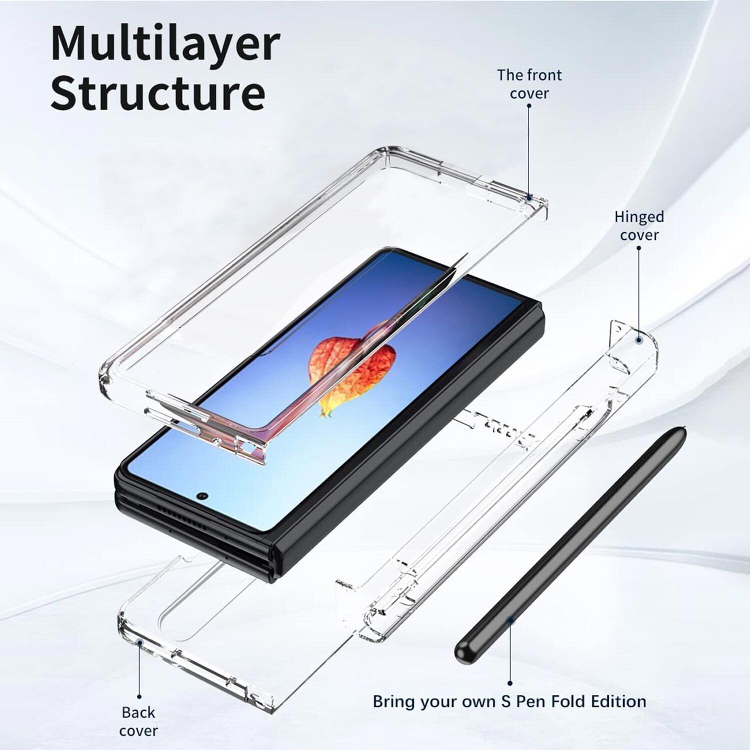 For Samsung Galaxy Z Fold 5 4 5G Case Clear Shockproof Cover Built-in S Pen Holder