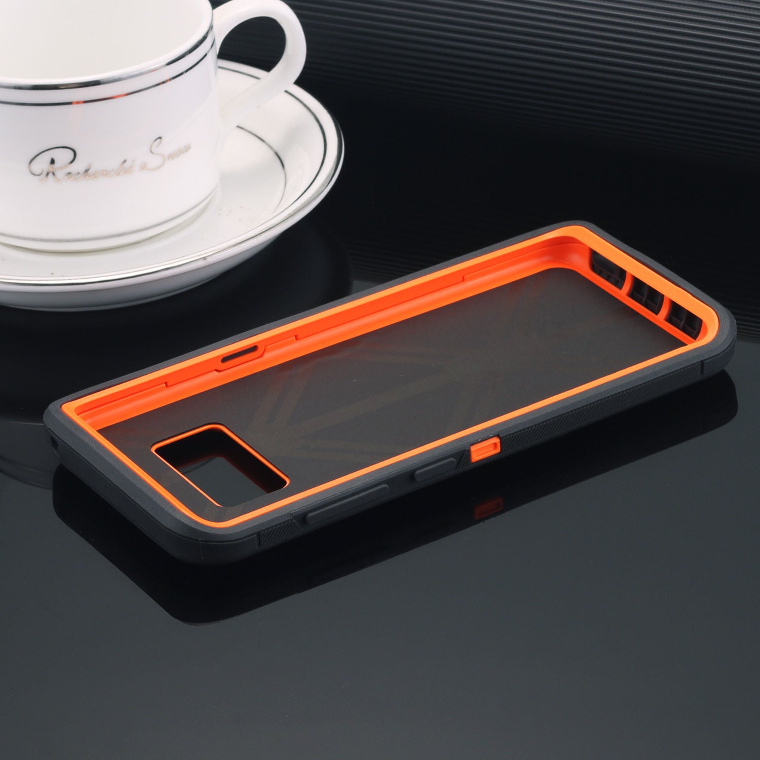 Samsung Galaxy S10E Case Shockproof Hybrid Rubber Armor Rugged Cover-Dark Gray/Orange