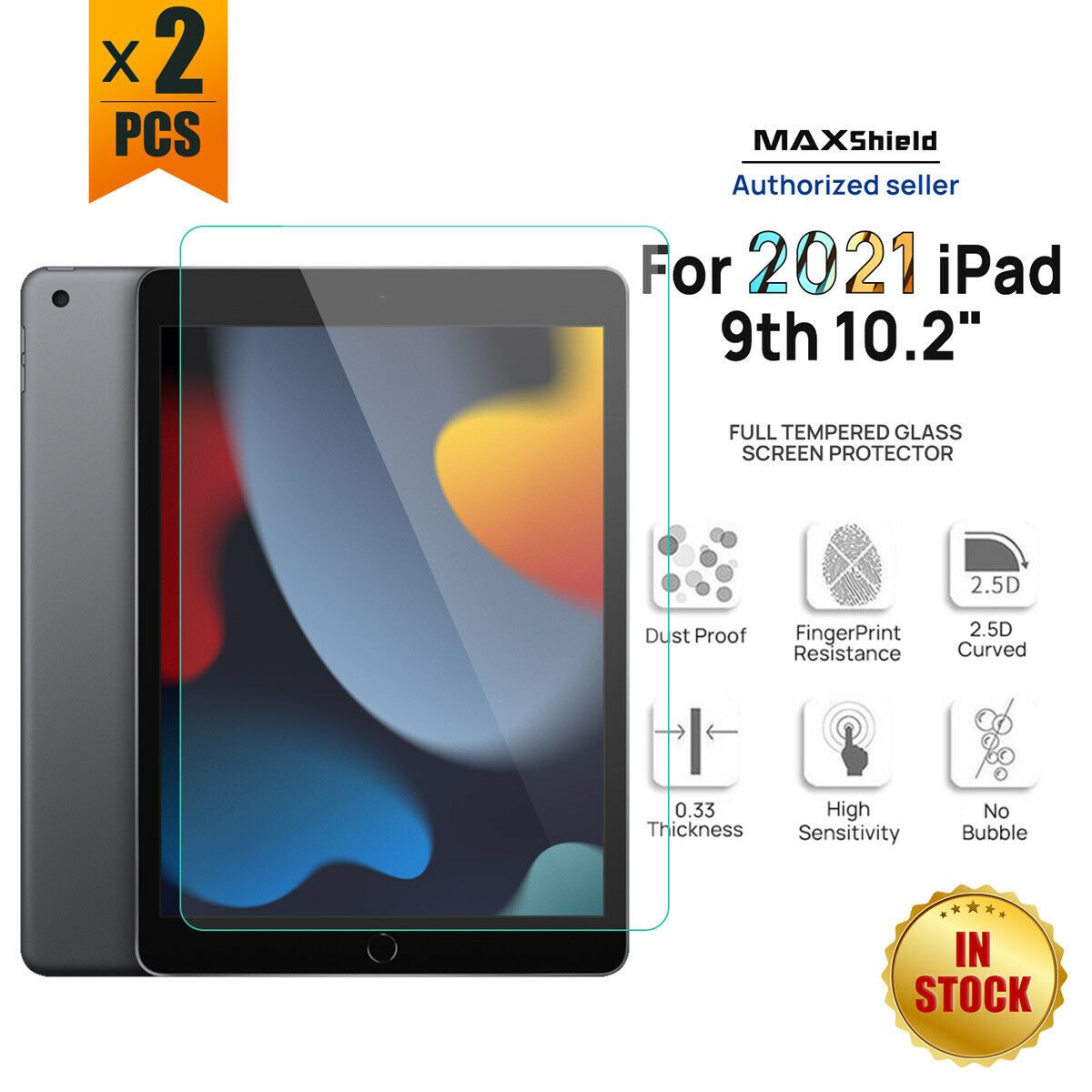 For Apple iPad 9th 2021 10.2 Full Coverage Tempered Glass Screen Protector Case