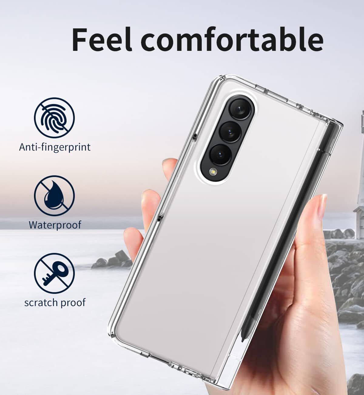For Samsung Galaxy Z Fold 5 4 5G Case Clear Shockproof Cover Built-in S Pen Holder