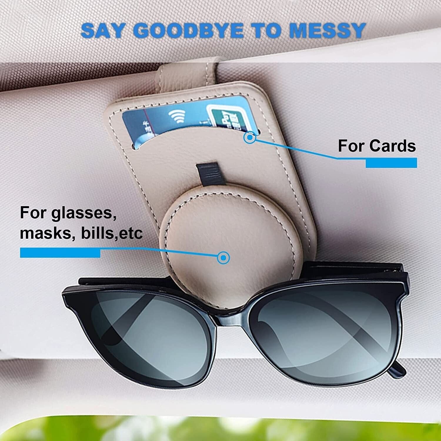 PU Leather Car Sunglasses Holder Eye Glasses Ticket Card Clip Holder Organizer