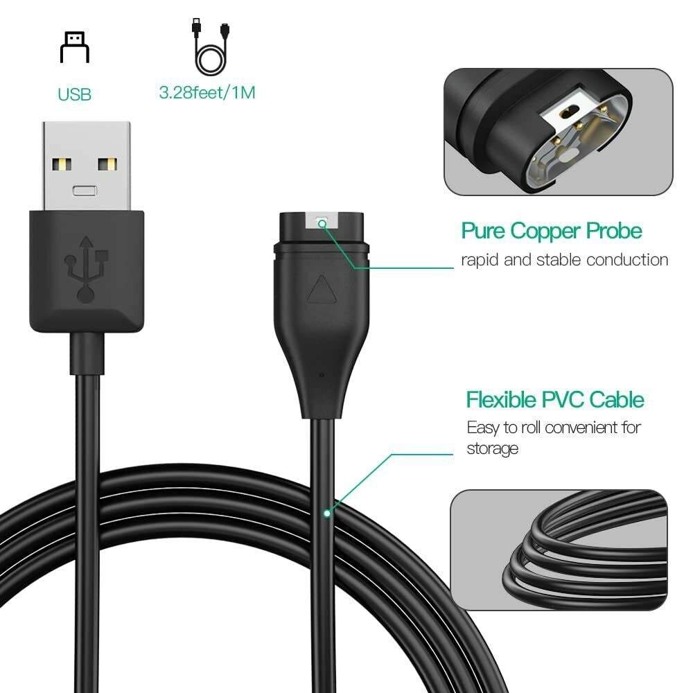 USB Charger Cable For Garmin Fenix 6 6X 5XPro Vivoactive 4 4s Forerunner 945 935