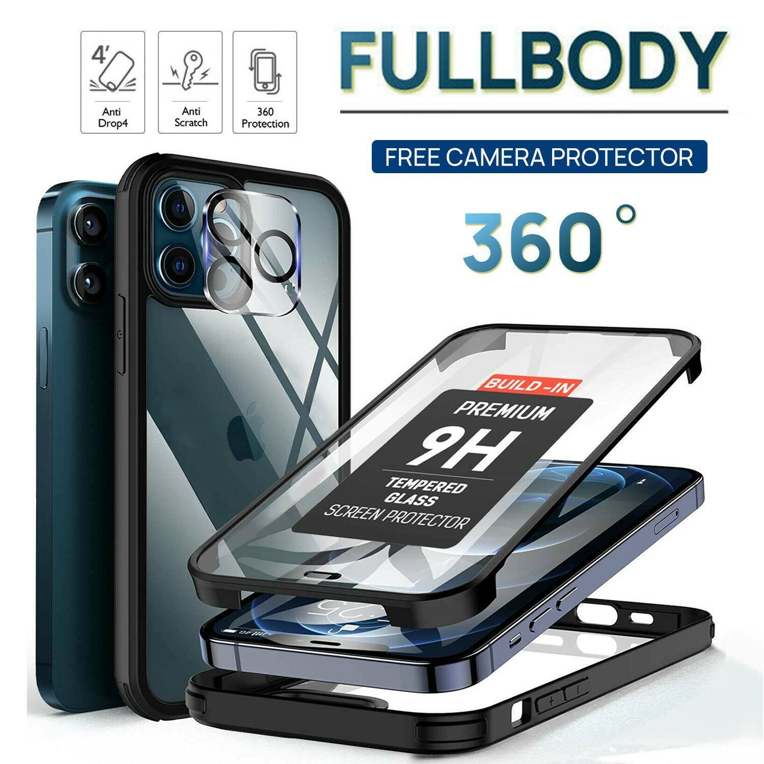 For iPhone 14 Series Shockproof Heavy Duty Full Body Glass Case Cover+Lens Screen Protector