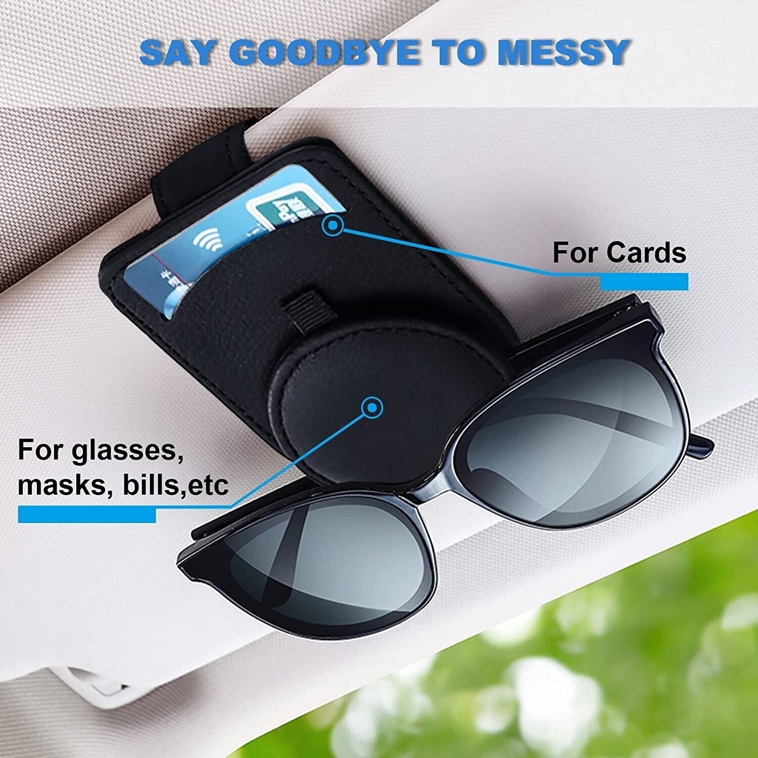 PU Leather Car Sunglasses Holder Eye Glasses Ticket Card Clip Holder Organizer