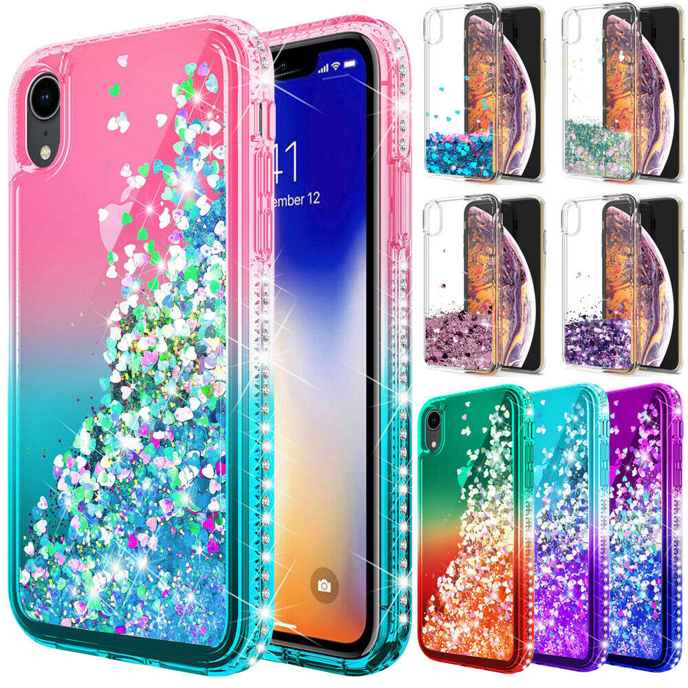 Bling Dynamic Glitter Moving Quicksand Liquid Case Cover For iPhone Xs