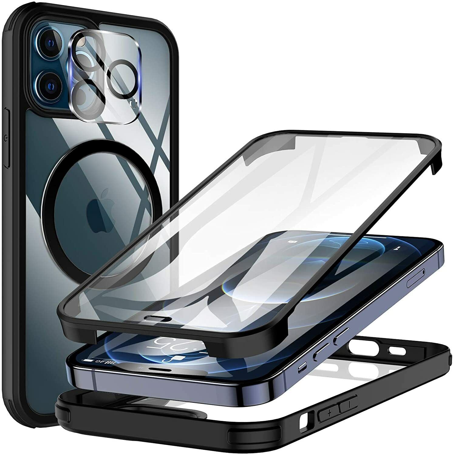 For iPhone 14 Series Shockproof Heavy Duty Full Body Glass Case Cover+Lens Screen Protector