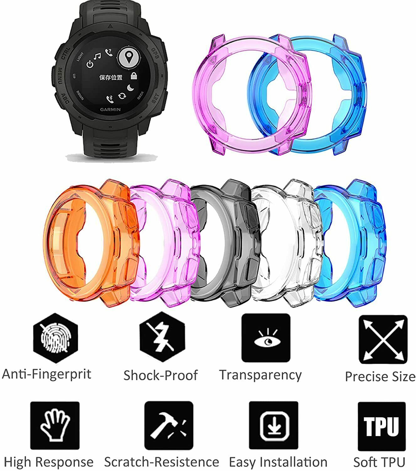 For Garmin Fenix 7 Solar Sapphire Shockproof TPU Case Cover Screen Protector