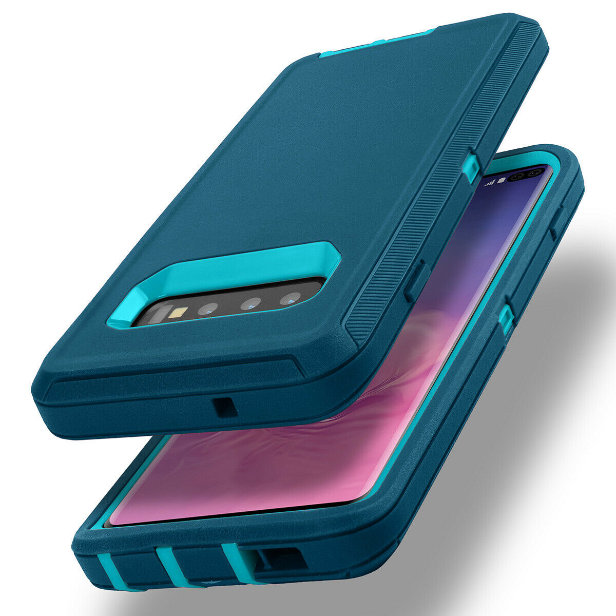 Samsung Galaxy S10E Case Shockproof Hybrid Rubber Armor Rugged Cover-Dark Blue/Light Blue