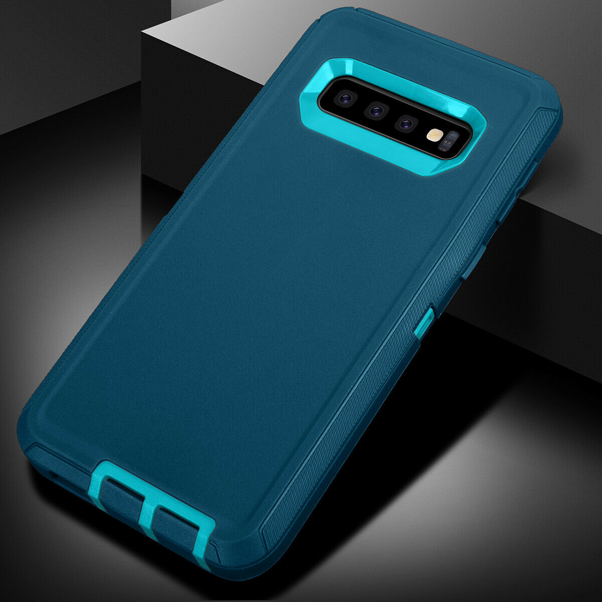 Samsung Galaxy S10+ Case Shockproof Hybrid Rubber Armor Rugged Cover-Dark Blue/Light Blue