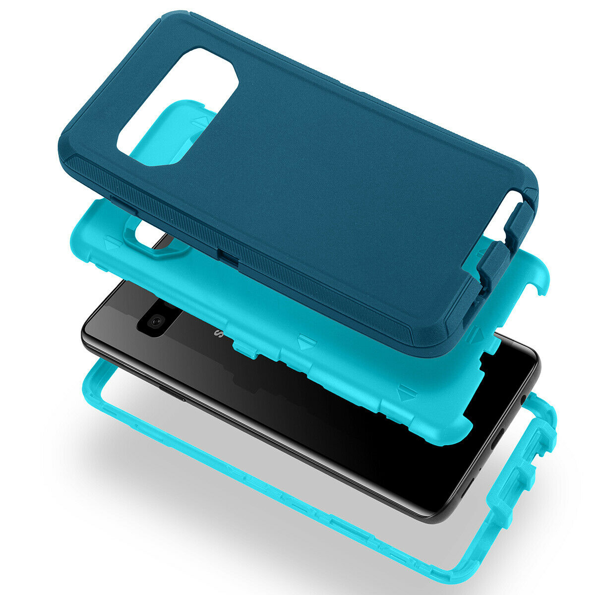 Samsung Galaxy S10+ Case Shockproof Hybrid Rubber Armor Rugged Cover-Dark Blue/Light Blue