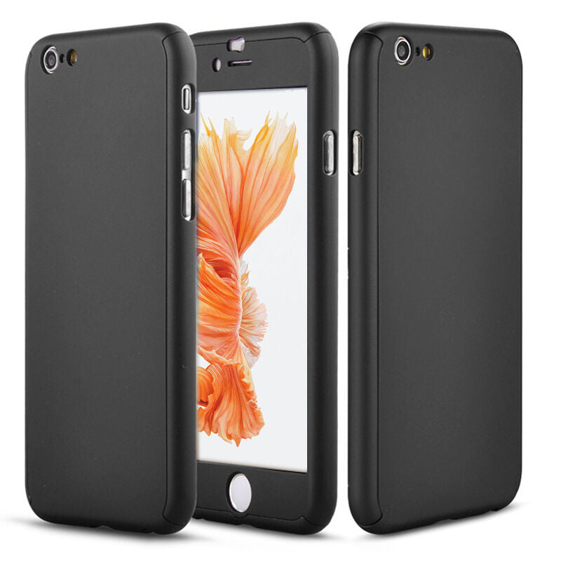 iPhone 6 Full Body Shockproof Case Cover + Tempered Glass-Black