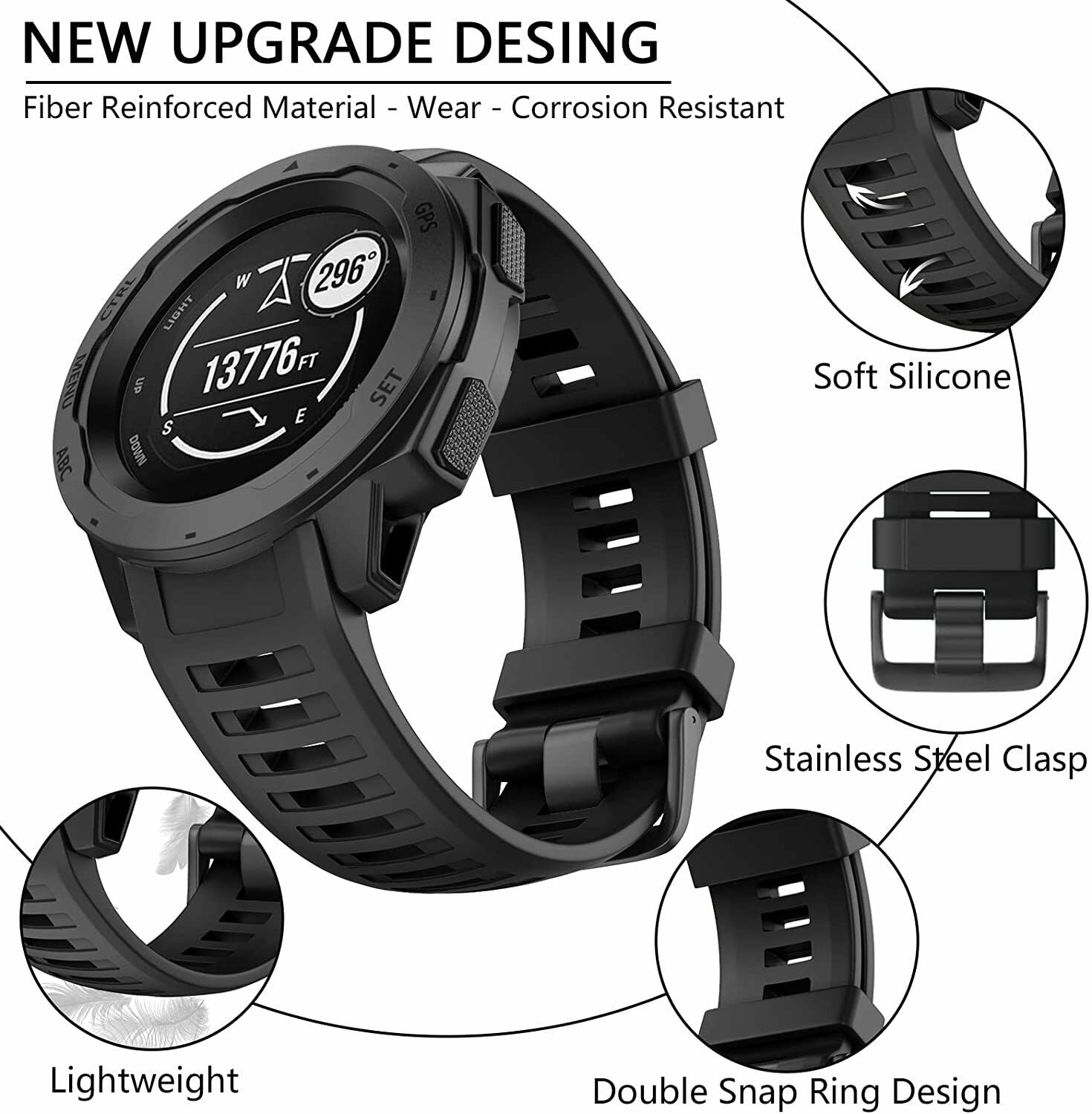 For Garmin Instinct Sports Tactical Dual Power Silicone Band Replacement Strap