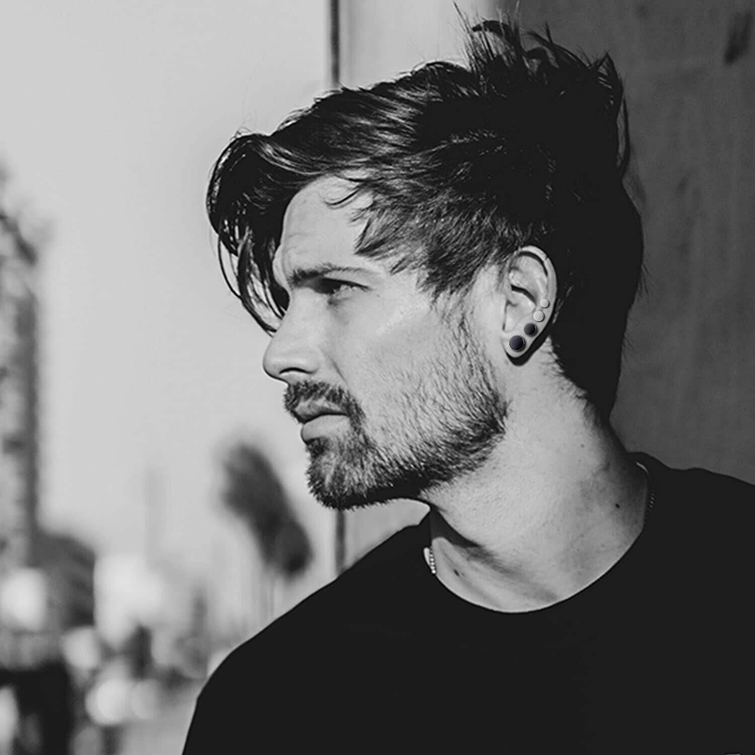 1/3 Pairs Black Flat Round Barbell Stud Earrings Stainless Steel Men Women Gym