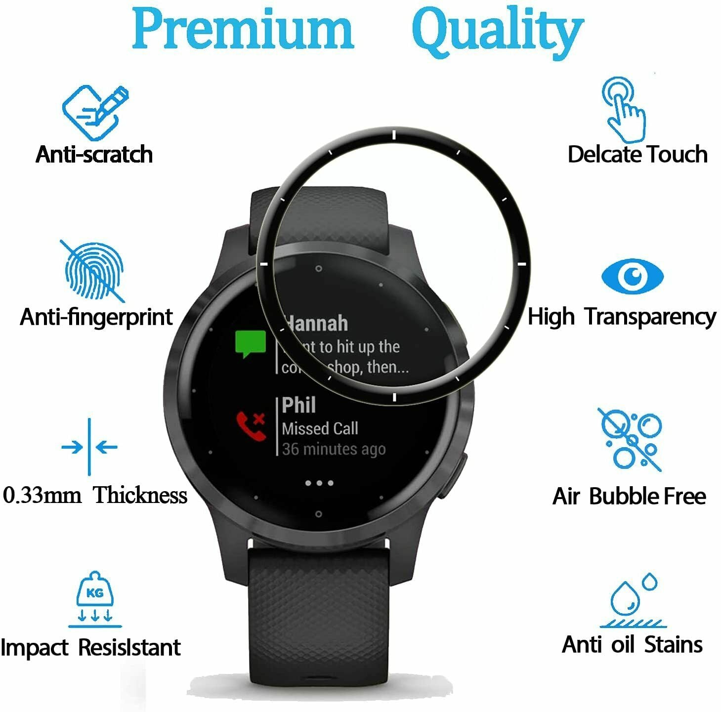 2X For Garmin Vivoactive 4/4S Watch Full Cover Tempered Glass Screen Protector