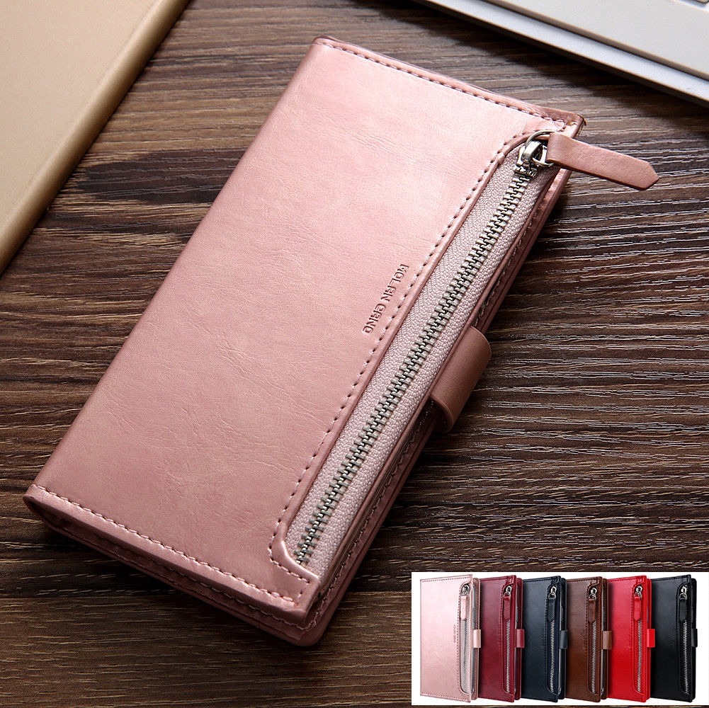 Samsung Galaxy S8 Zipper Leather Wallet Card Magnetic Case Cover-Rose Gold