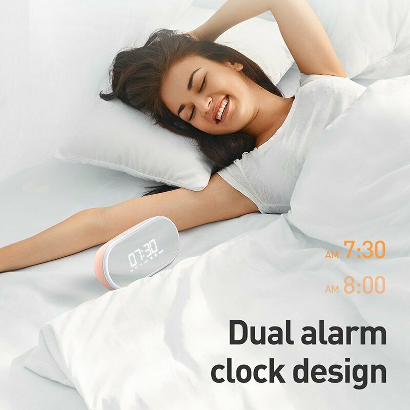 Baseus Wireless Bluetooth Speaker Digital LED Alarm Clock Handsfree FM Radio-Black