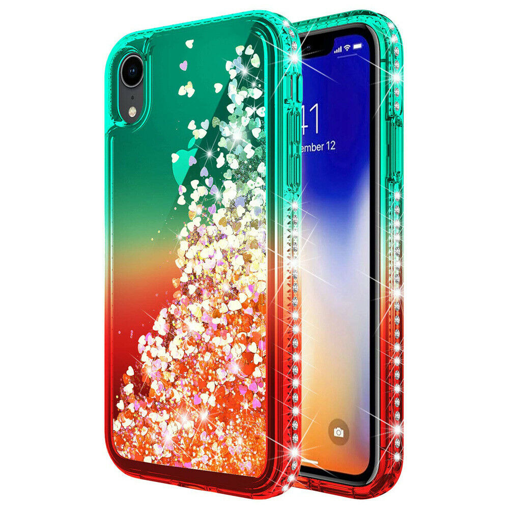 Bling Dynamic Glitter Moving Quicksand Liquid Case Cover For iPhone XR
