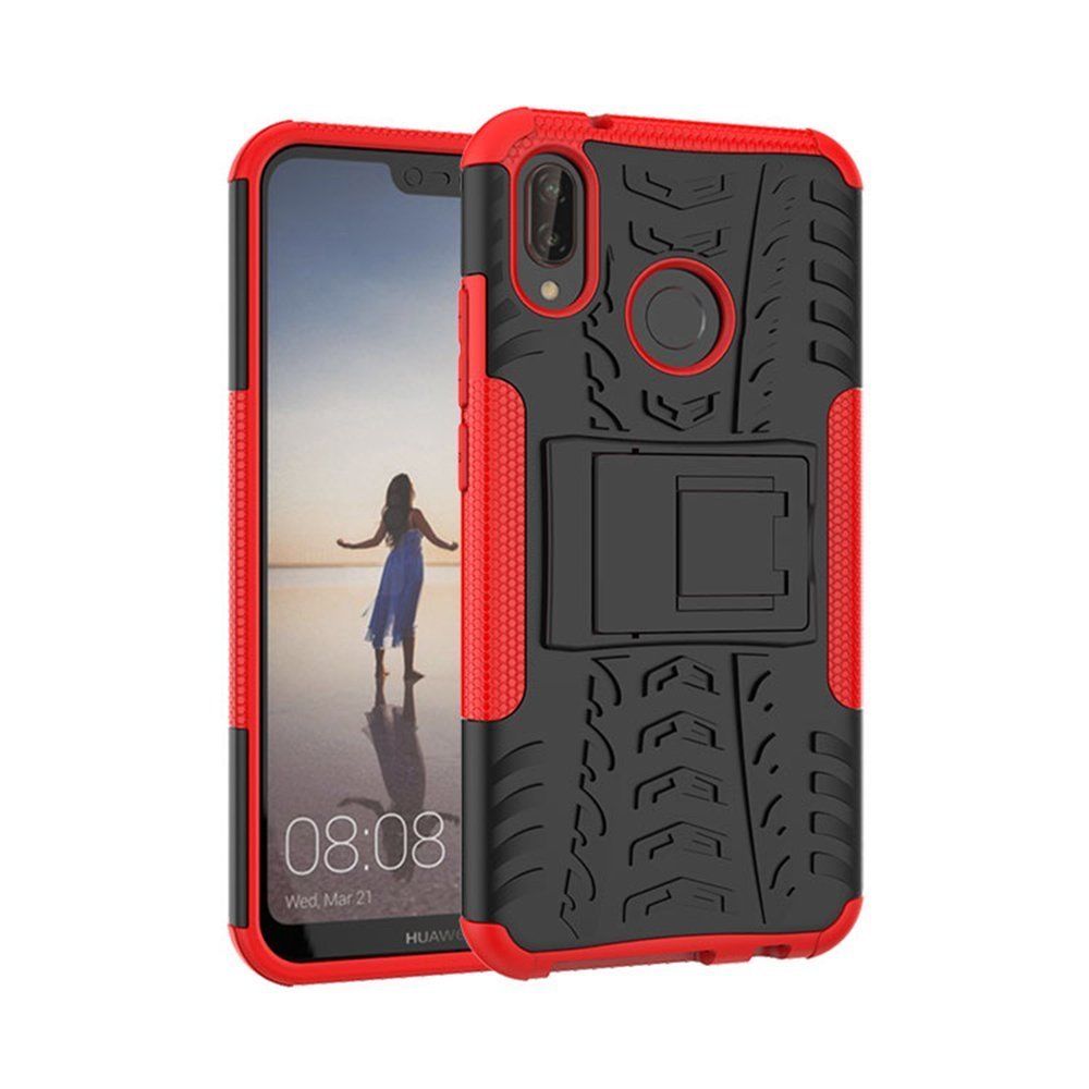 For Huawei Nova 3E Heavy Duty Tough Shockproof Strong Case Cover-Red