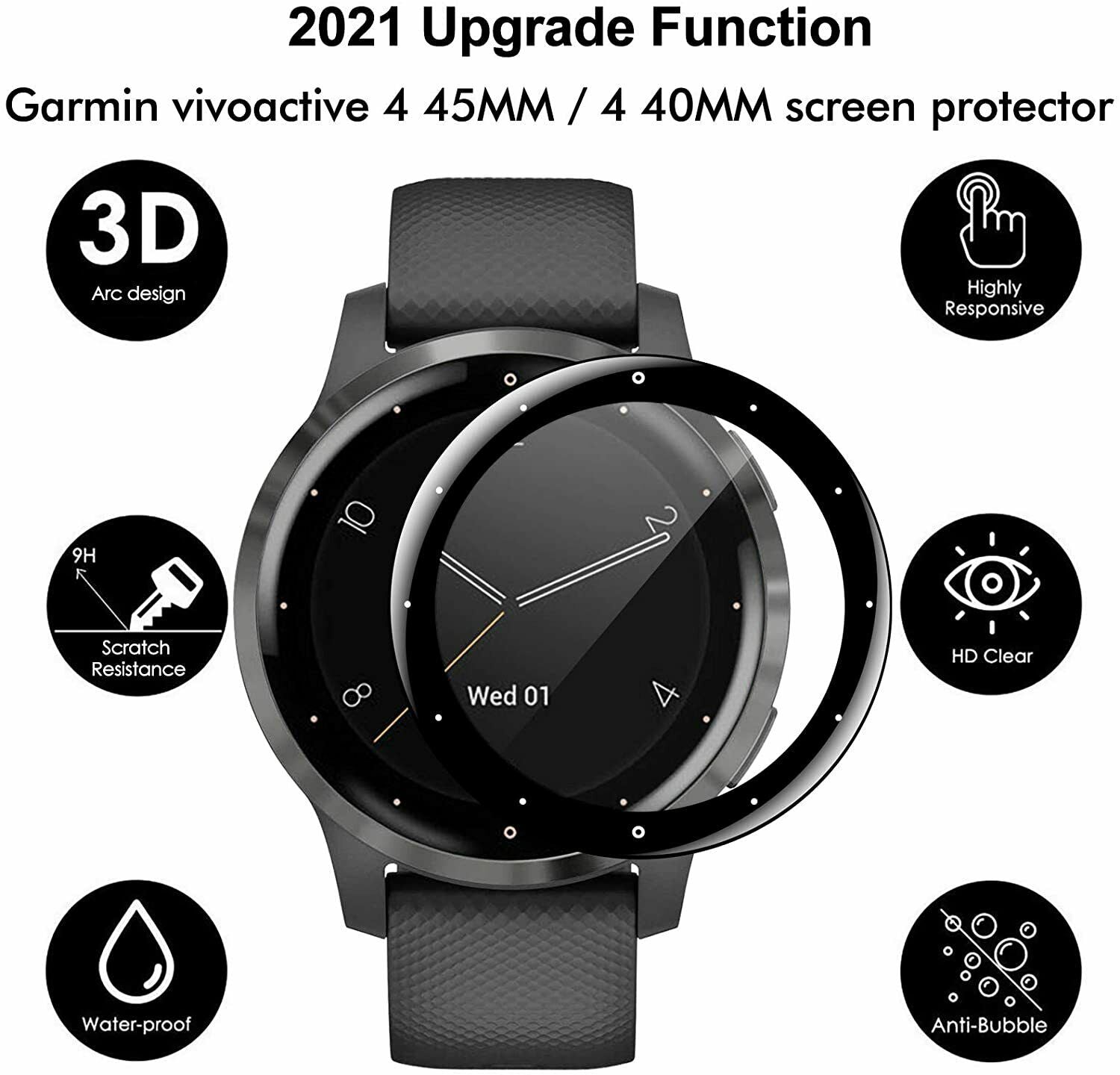 2/3x For Garmin Venu 2 2S Vivoactive 4 4S 3D Full Cover Glass Screen Protector