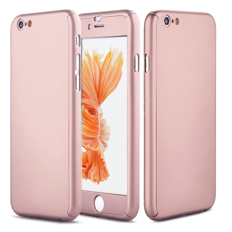 iPhone 7 Plus Full Body Shockproof Case Cover + Tempered Glass-Rose Gold