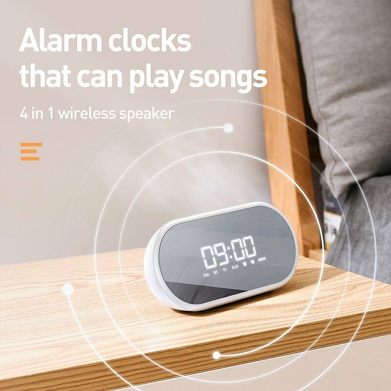 Baseus Wireless Bluetooth Speaker Digital LED Alarm Clock Handsfree FM Radio-Black