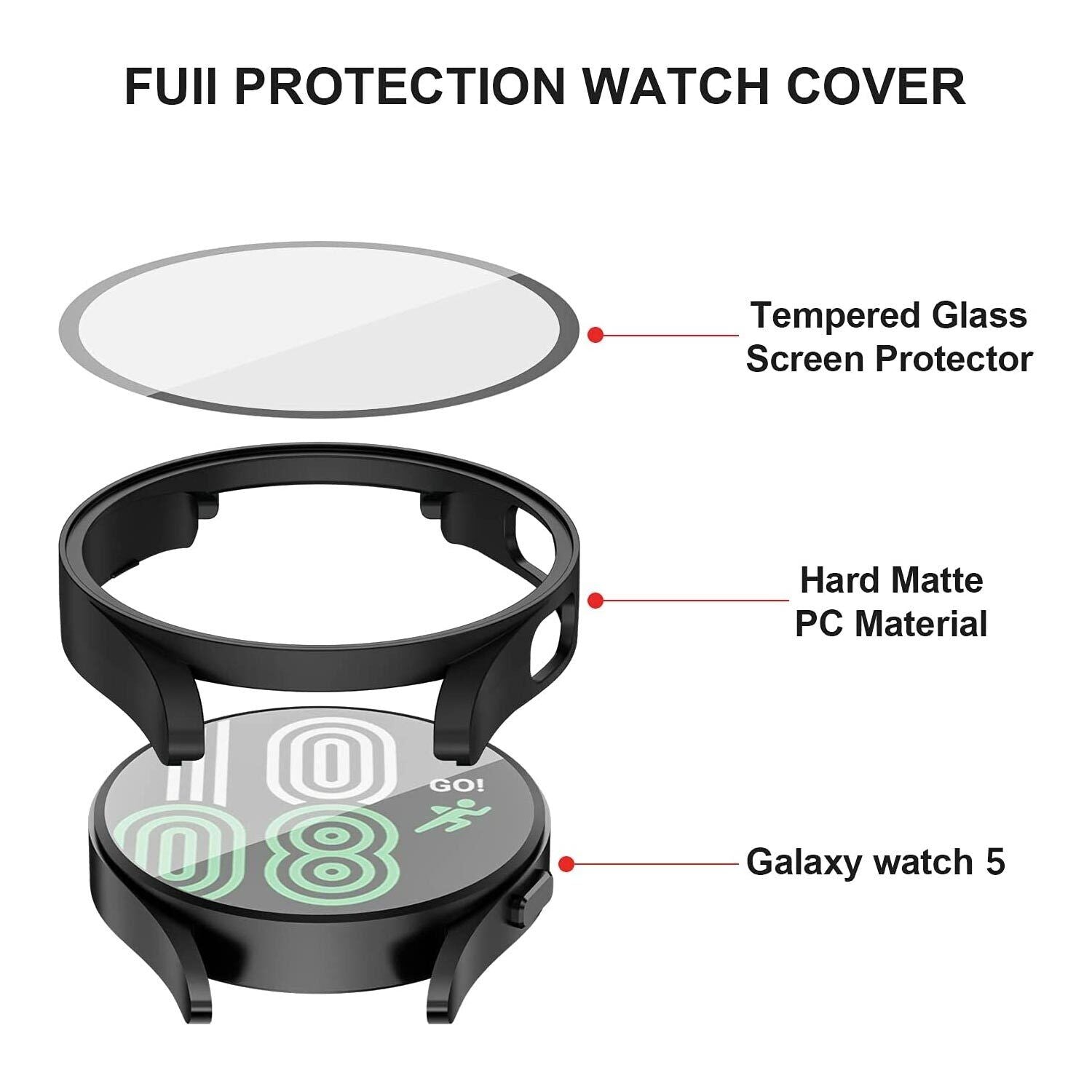 For Samsung Galaxy Watch 5 Pro 40mm 44mm 45mm Temepered Glass Case Cover Screen Protector