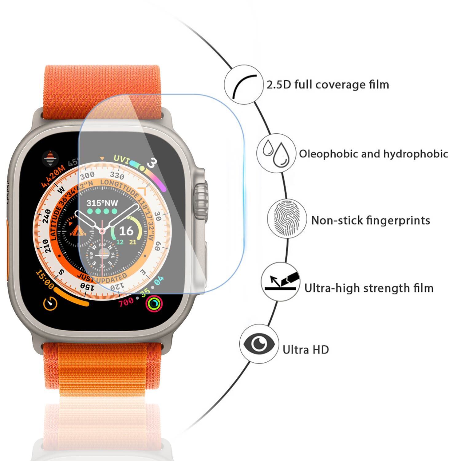 [2 Packs]For Apple Watch Ultra iwatch 49mm Full Coverage Tempered Glass Screen Protector