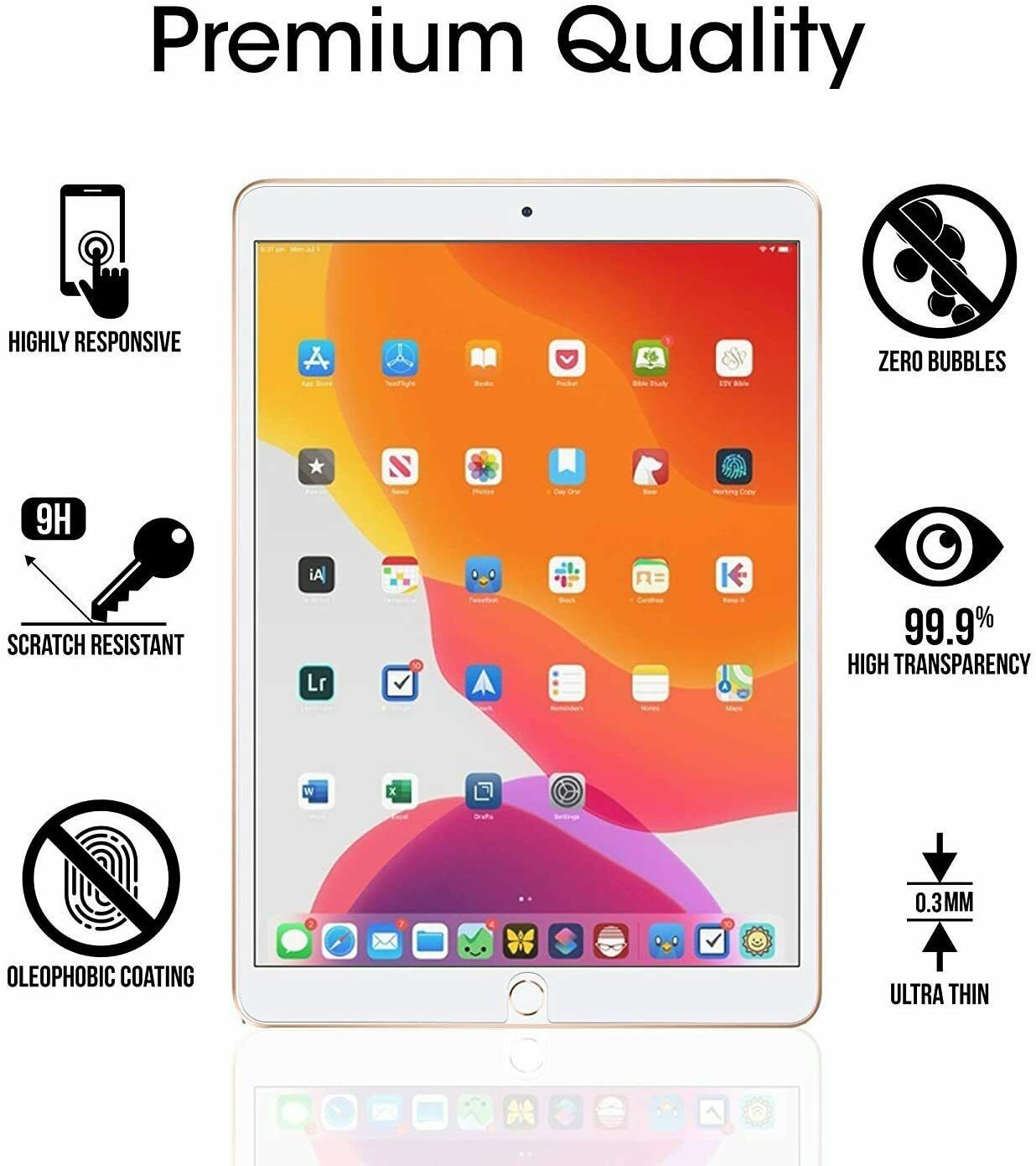 For Apple iPad 9th 2021 10.2 Full Coverage Tempered Glass Screen Protector Case