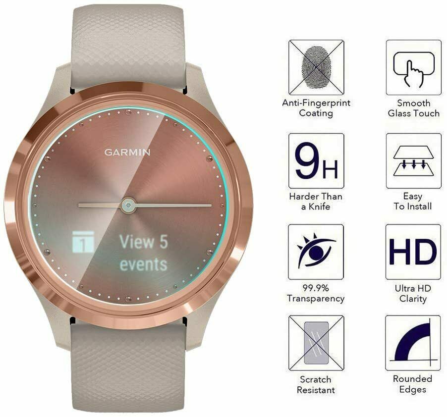 3X For Garmin Vivomove 3 3S 9H Full Cover Tempered Glass Screen Protector Film