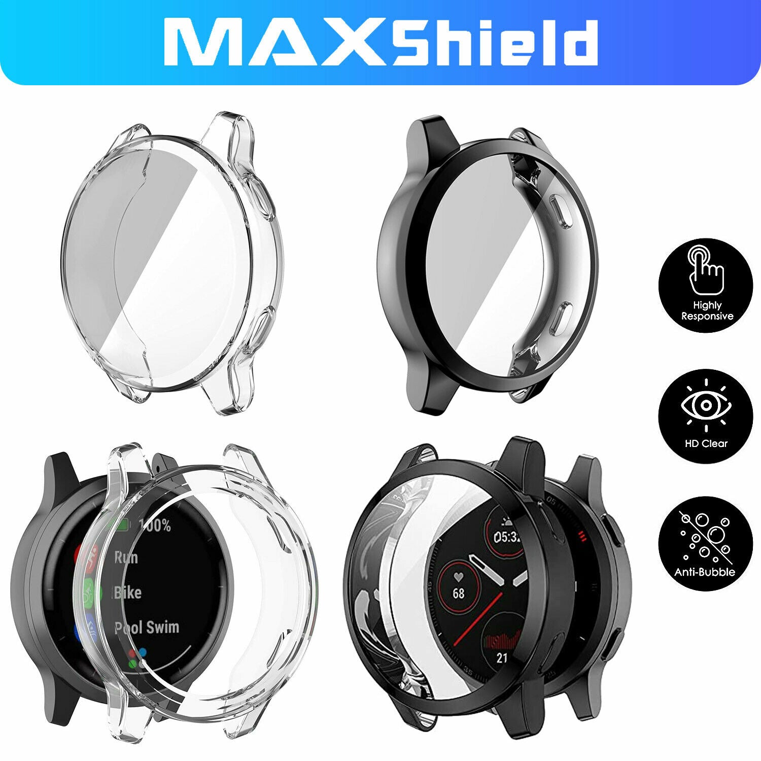 For Garmin Venu 2 2S Vivoactive 4 4S TPU Full Case Cover Screen Protector Cable