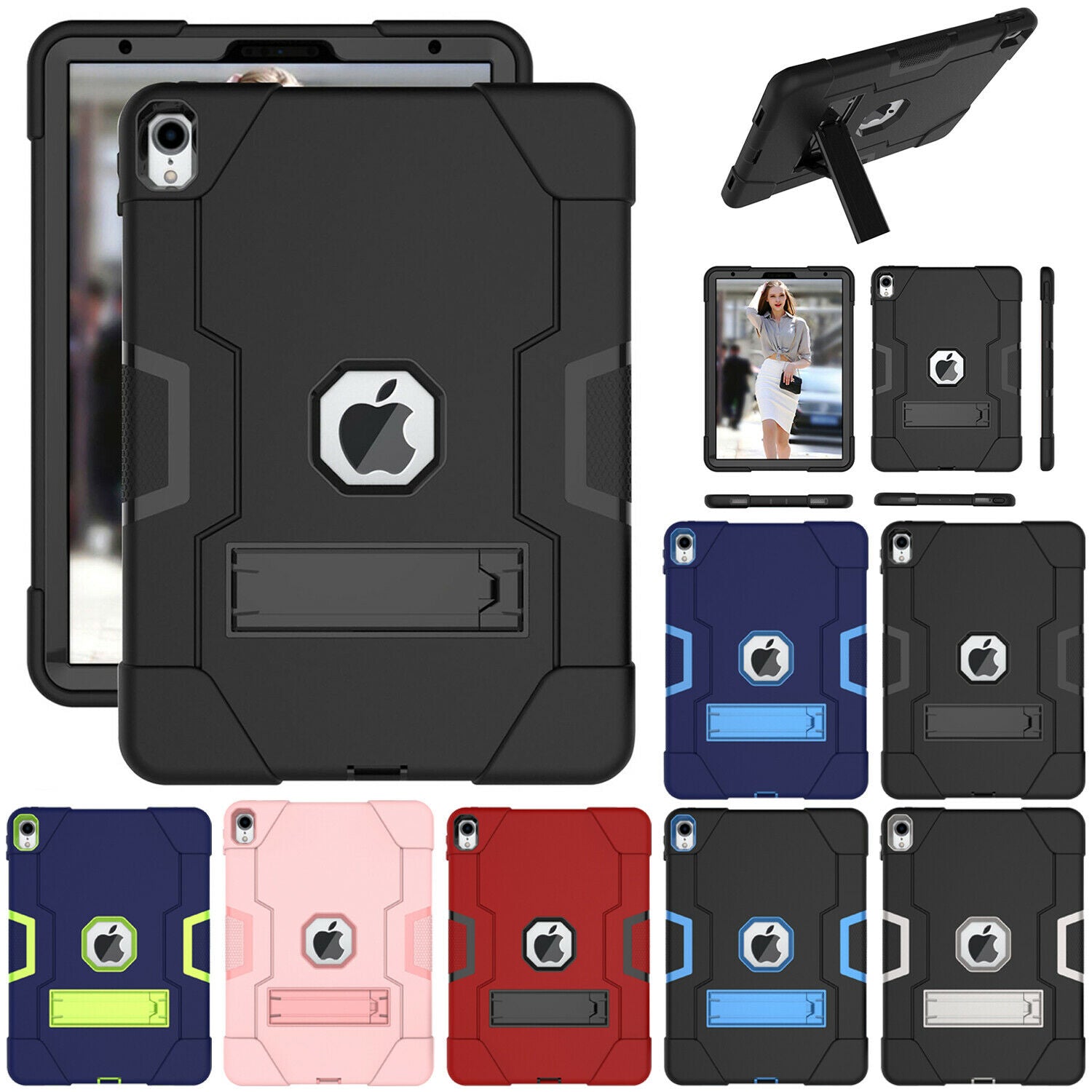 For iPad 7th Gen 10.2 2019 Case Shockproof Hybrid Rubber Tough Armor Stand Cover