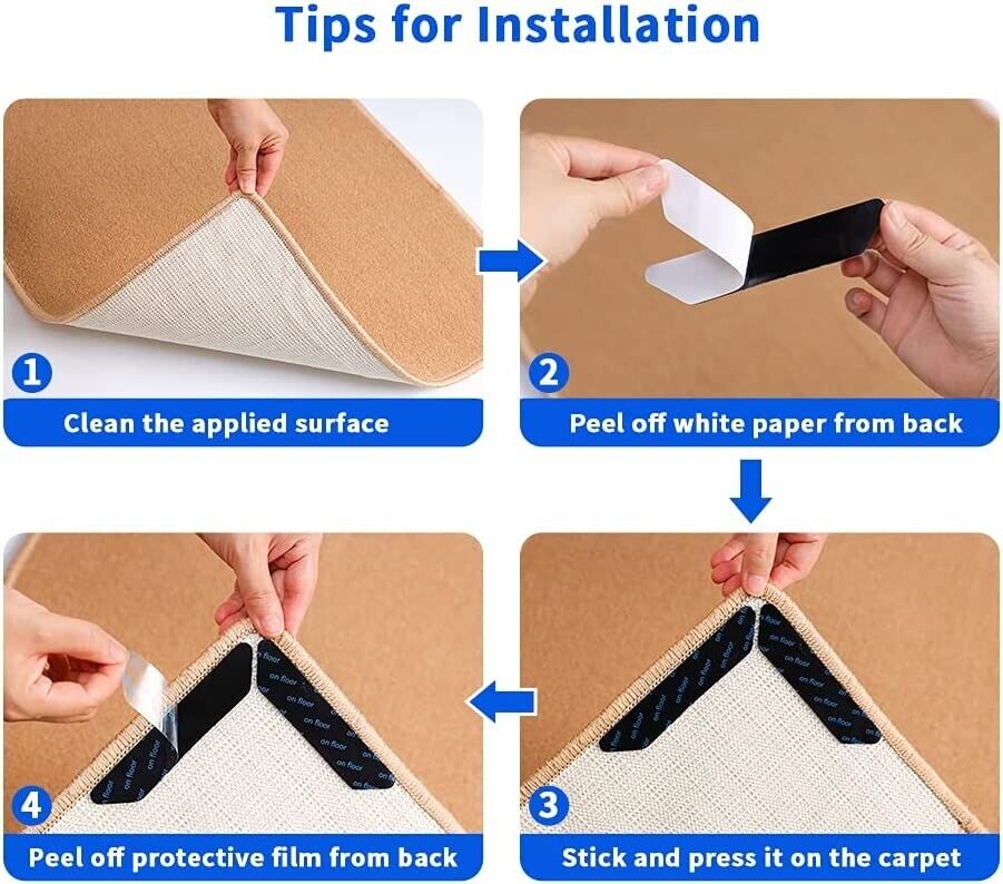 Rug Grippers Reusable Anti Skid Non Slip Washable Grip Floor Carpet NEW
