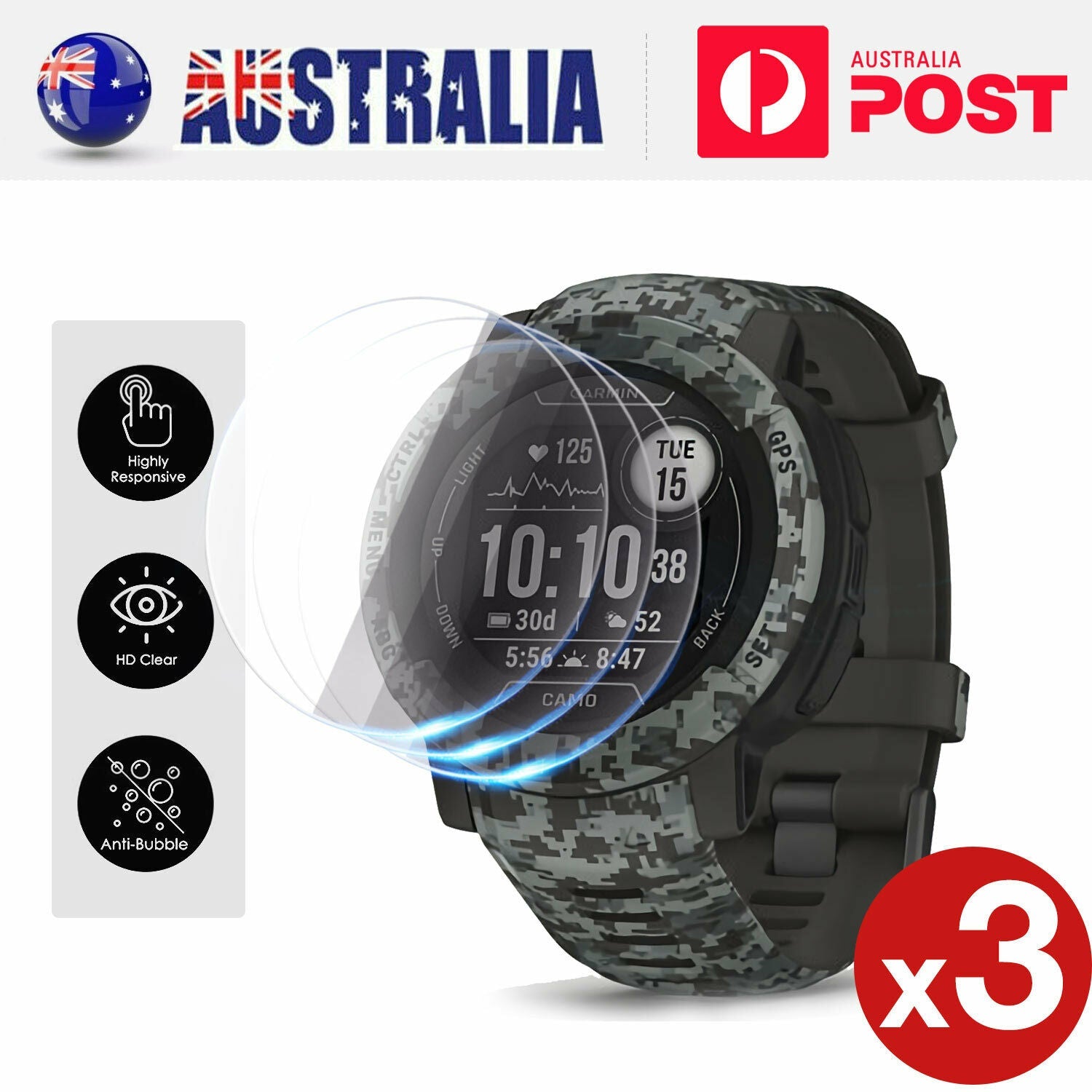 3x For Garmin Instinct 2 2S Solar Full Tempered Glass Screen Protector Watch Film