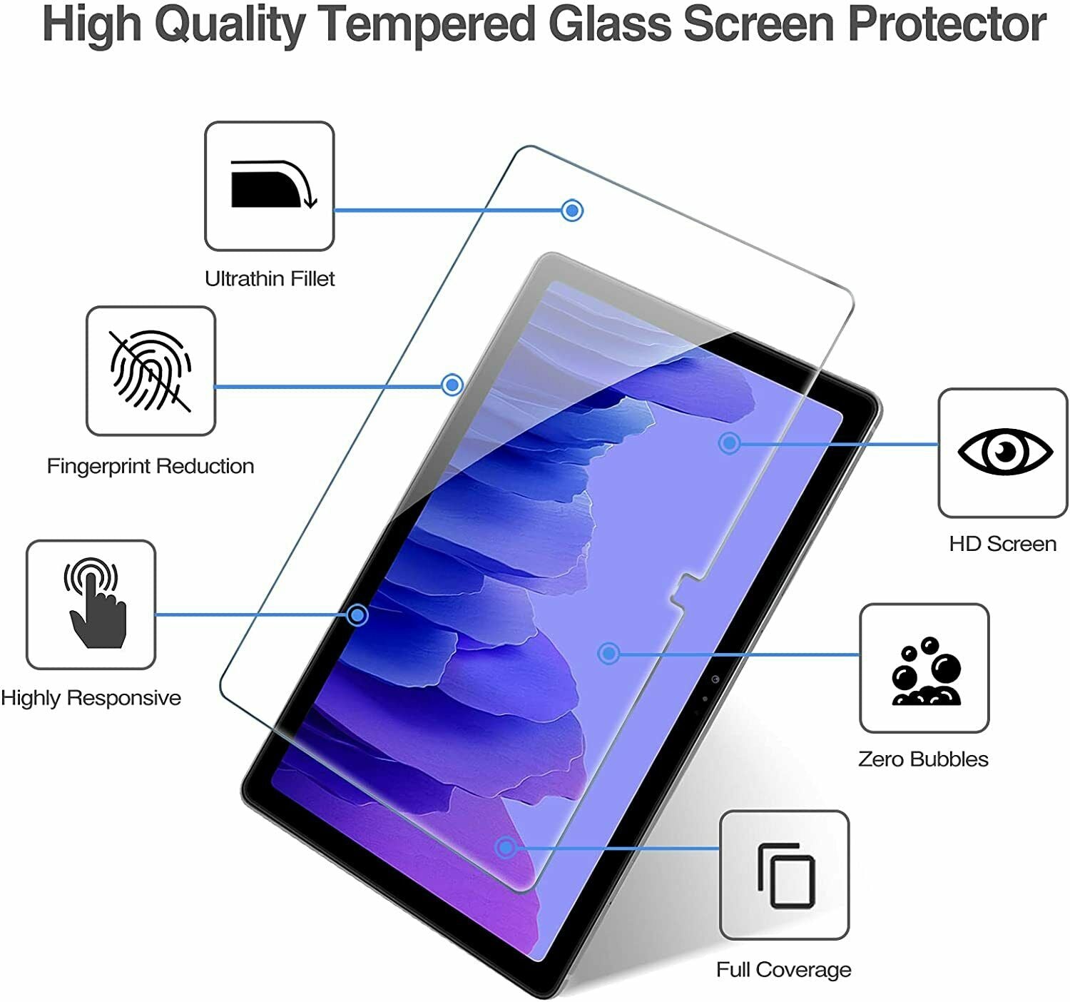 Galaxy Tab S6 lite Screen Protector Tempered Glass Full Cover
