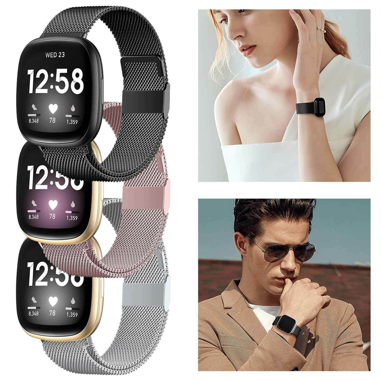 For Fitbit Versa 2 3 Lite Milanese Stainless Magnetic Smart Watch Band WristBand