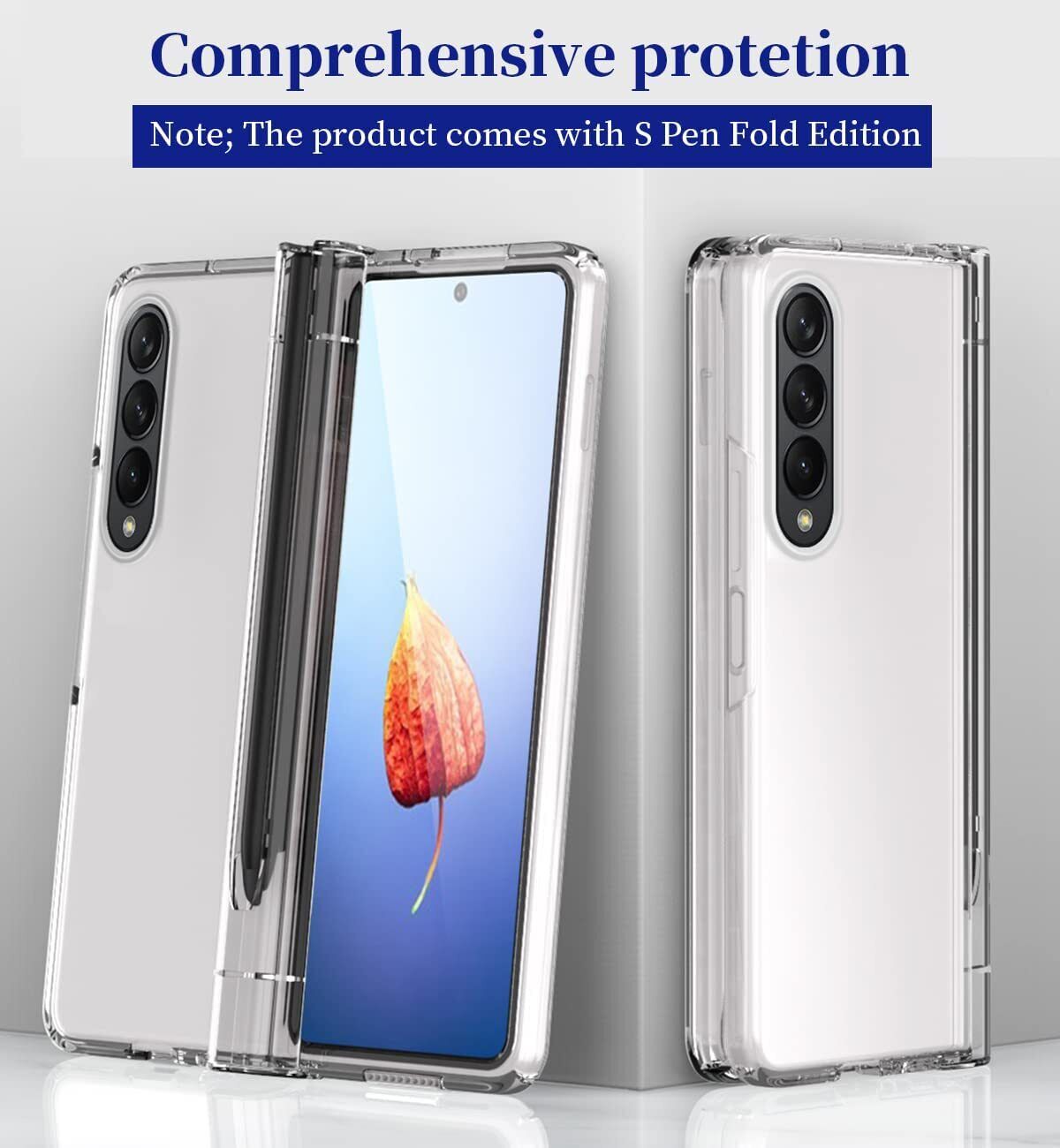 For Samsung Galaxy Z Fold 5 4 5G Case Clear Shockproof Cover Built-in S Pen Holder