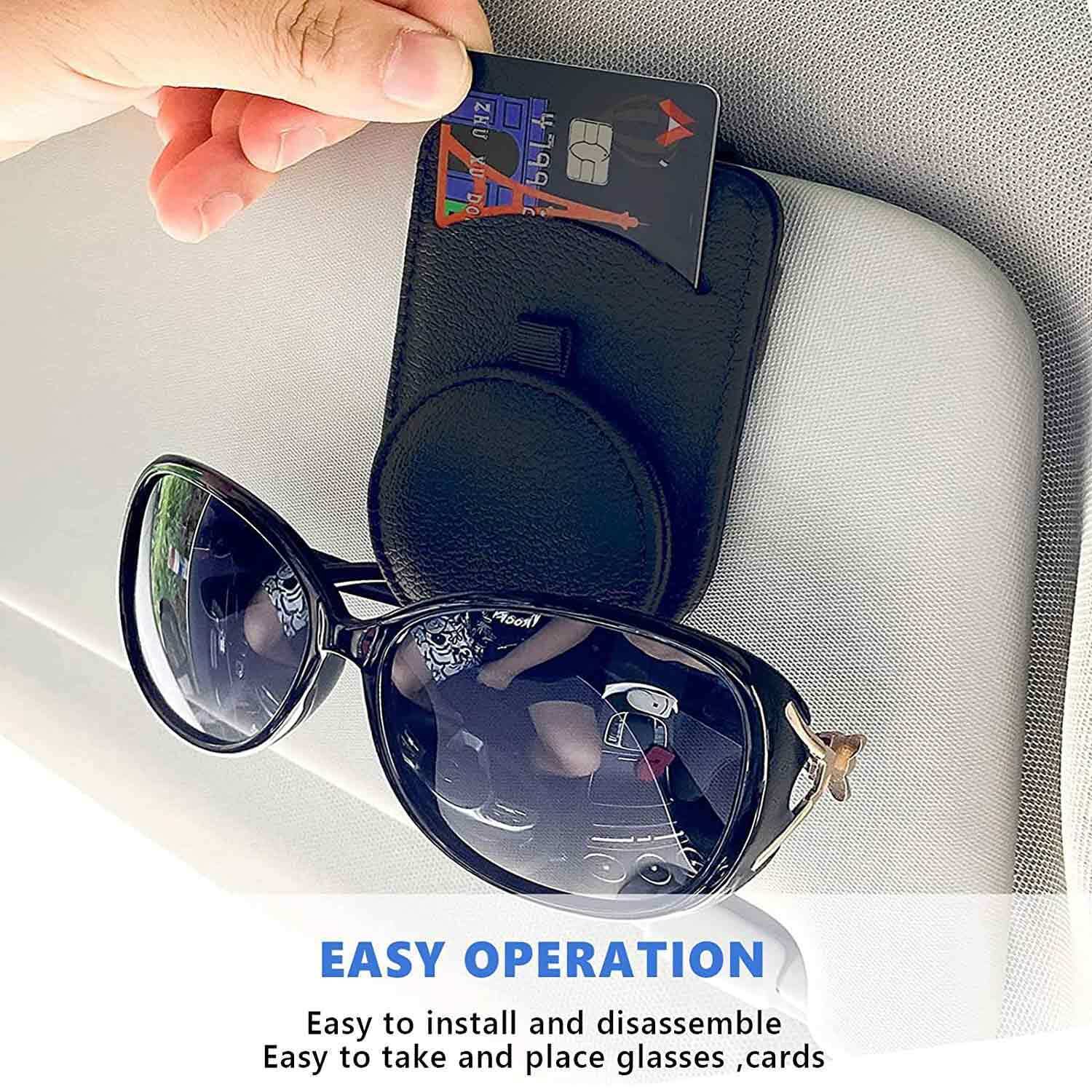PU Leather Car Sunglasses Holder Eye Glasses Ticket Card Clip Holder Organizer