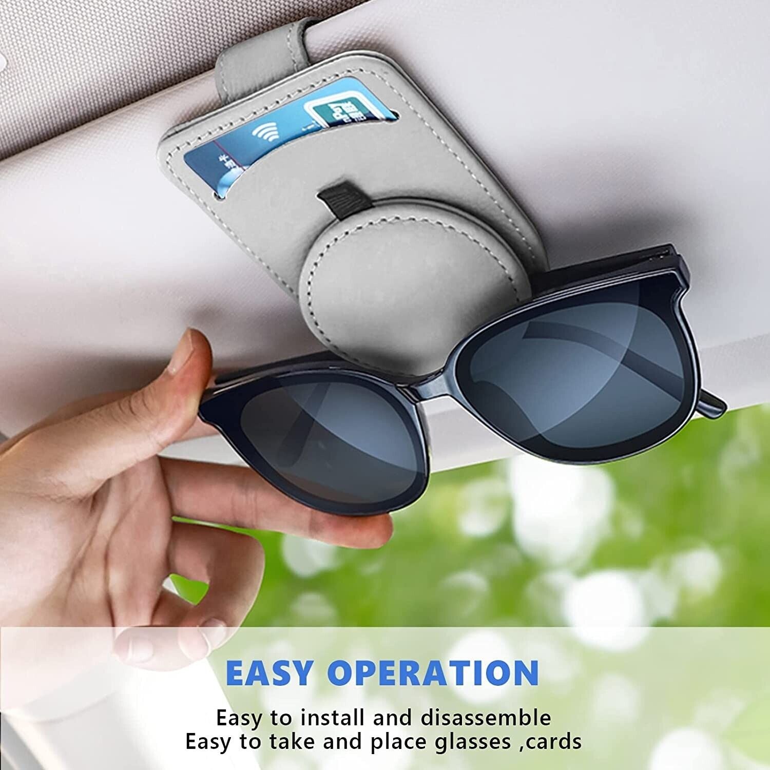 PU Leather Car Sunglasses Holder Eye Glasses Ticket Card Clip Holder Organizer