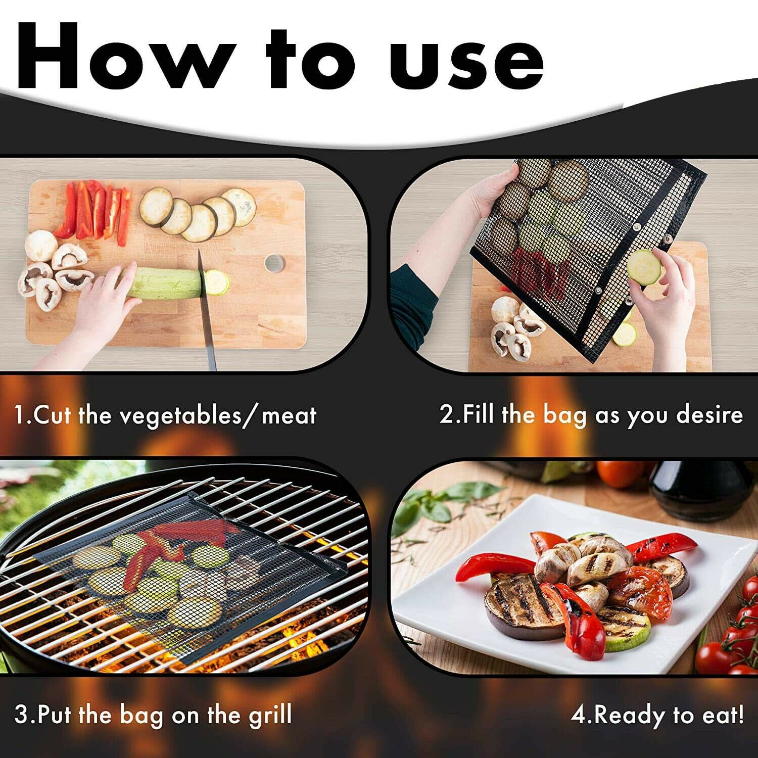 Non-stick BBQ Grilling Mesh Bag Outdoor Camping Barbecue Grill Mats Cooking Pads