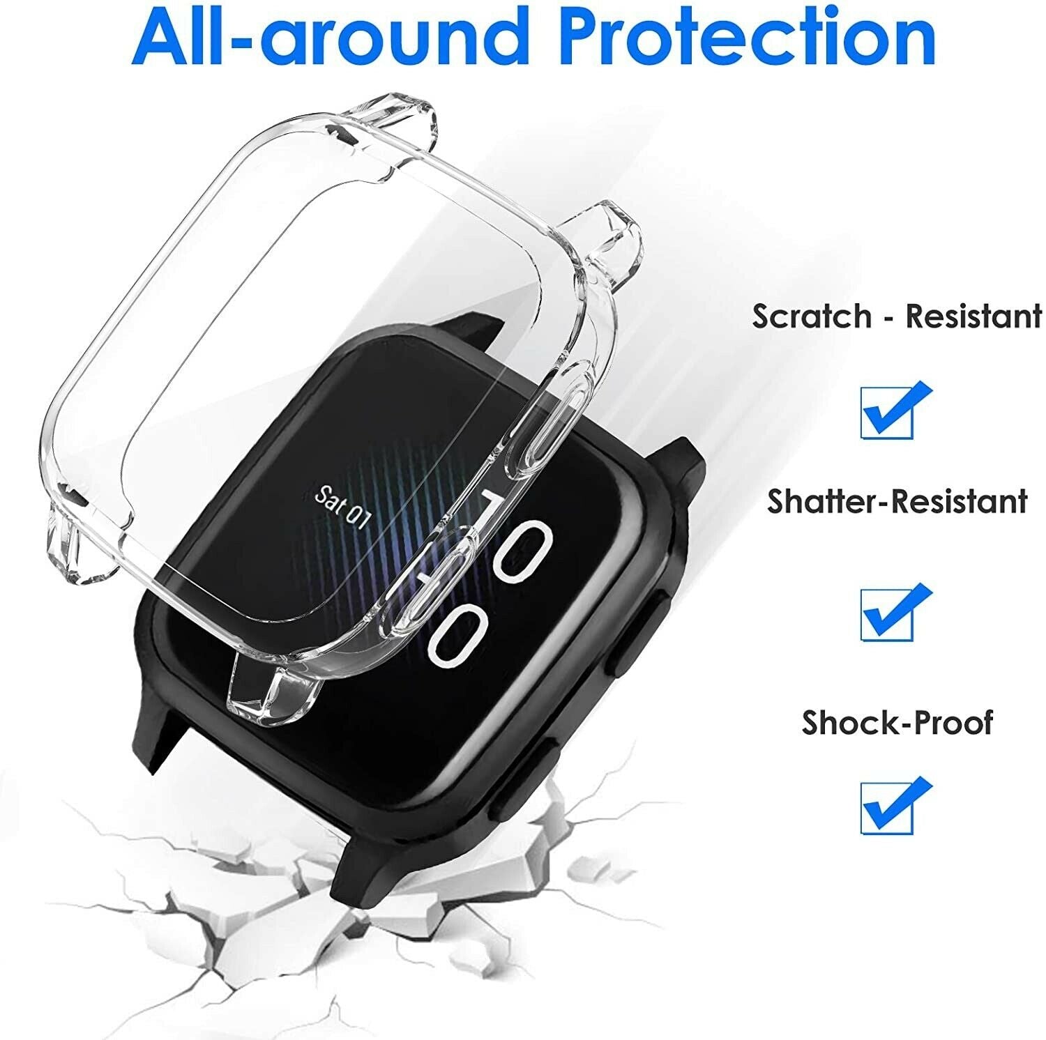 For Garmin Venu SQ Music Shockproof Clear TPU Case Full Cover Screen Protector
