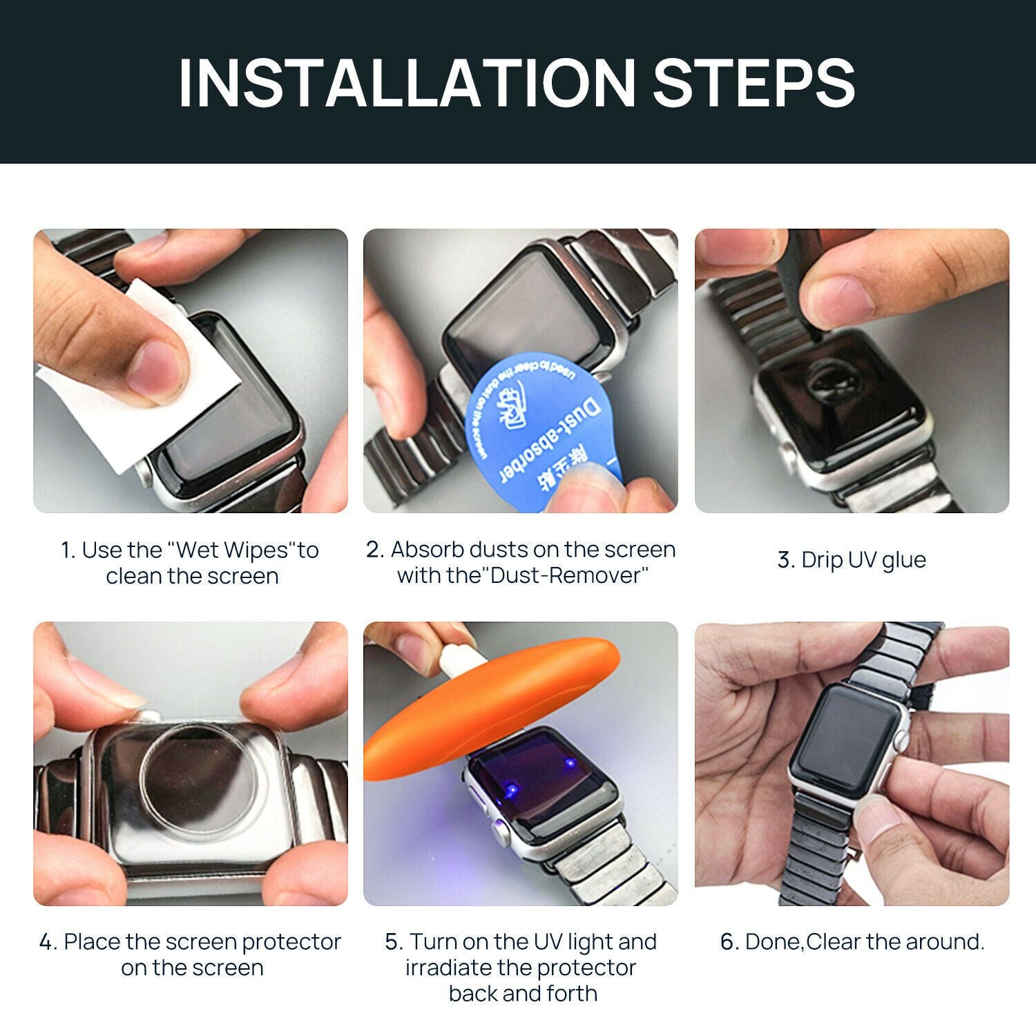 UV Tempered Screen Protector fr Apple Watch Series 4/5/6 SE 40/44mm iWatch