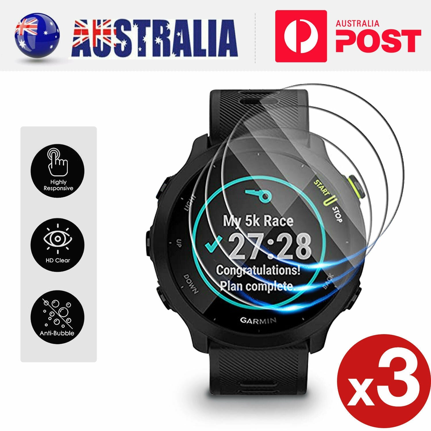 3X For Garmin Forerunner 55 45 45S Tempered Glass Screen Protector Film