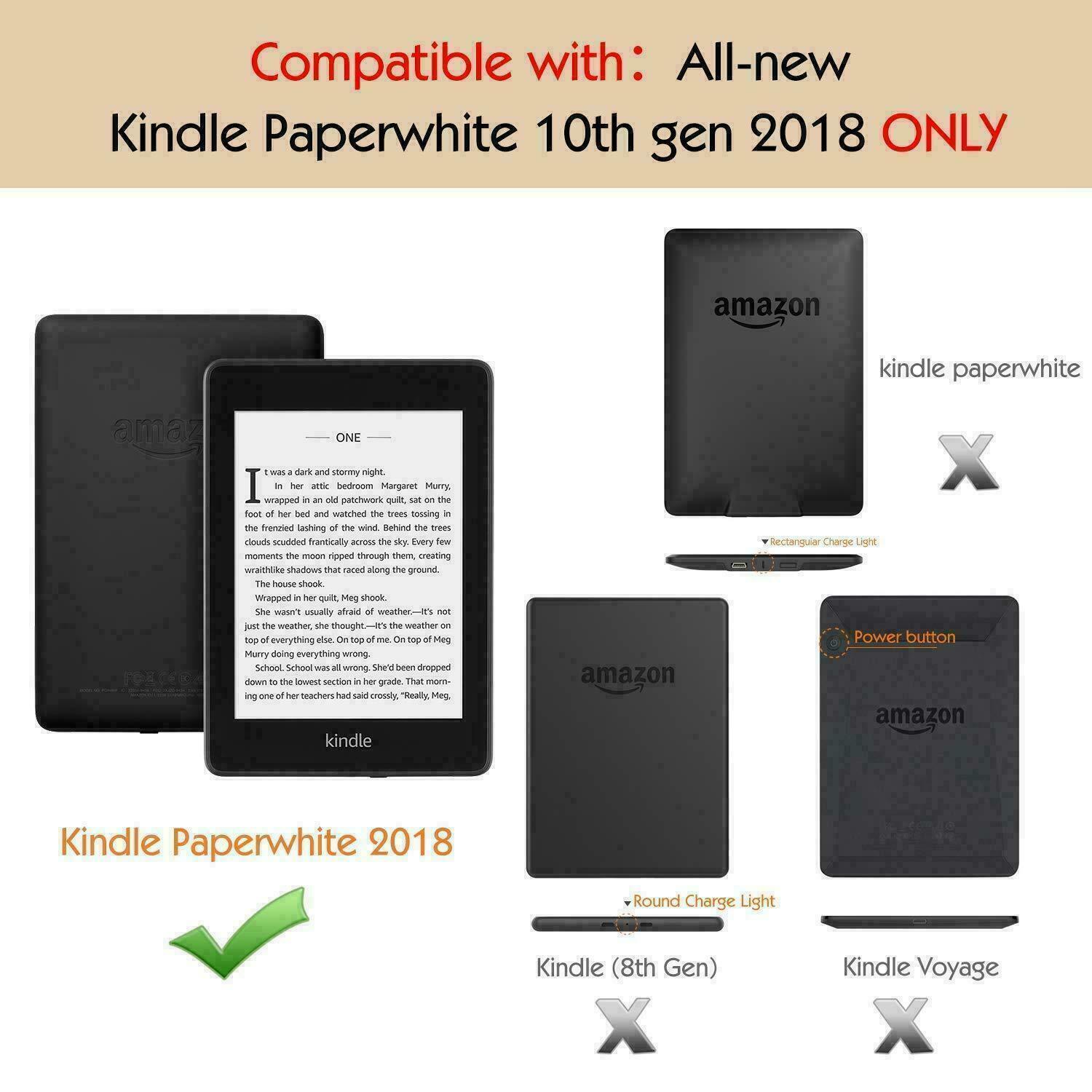 Amazon KINDLE Paperwhite 10th Flip Leather Folio Case Cover Slim Magnetic-Navy
